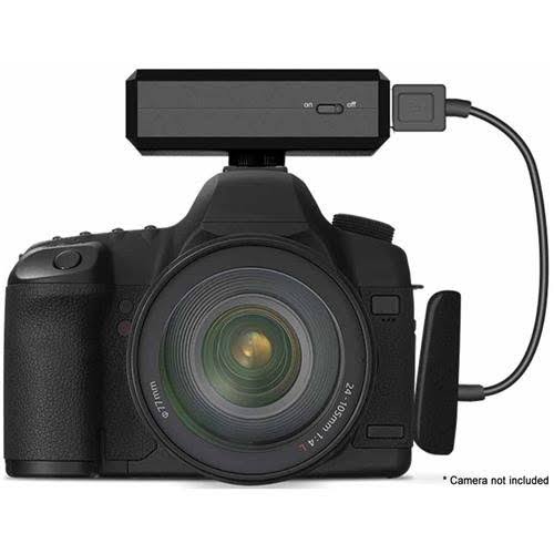 A camera with a CamFi wireless transmitter attached