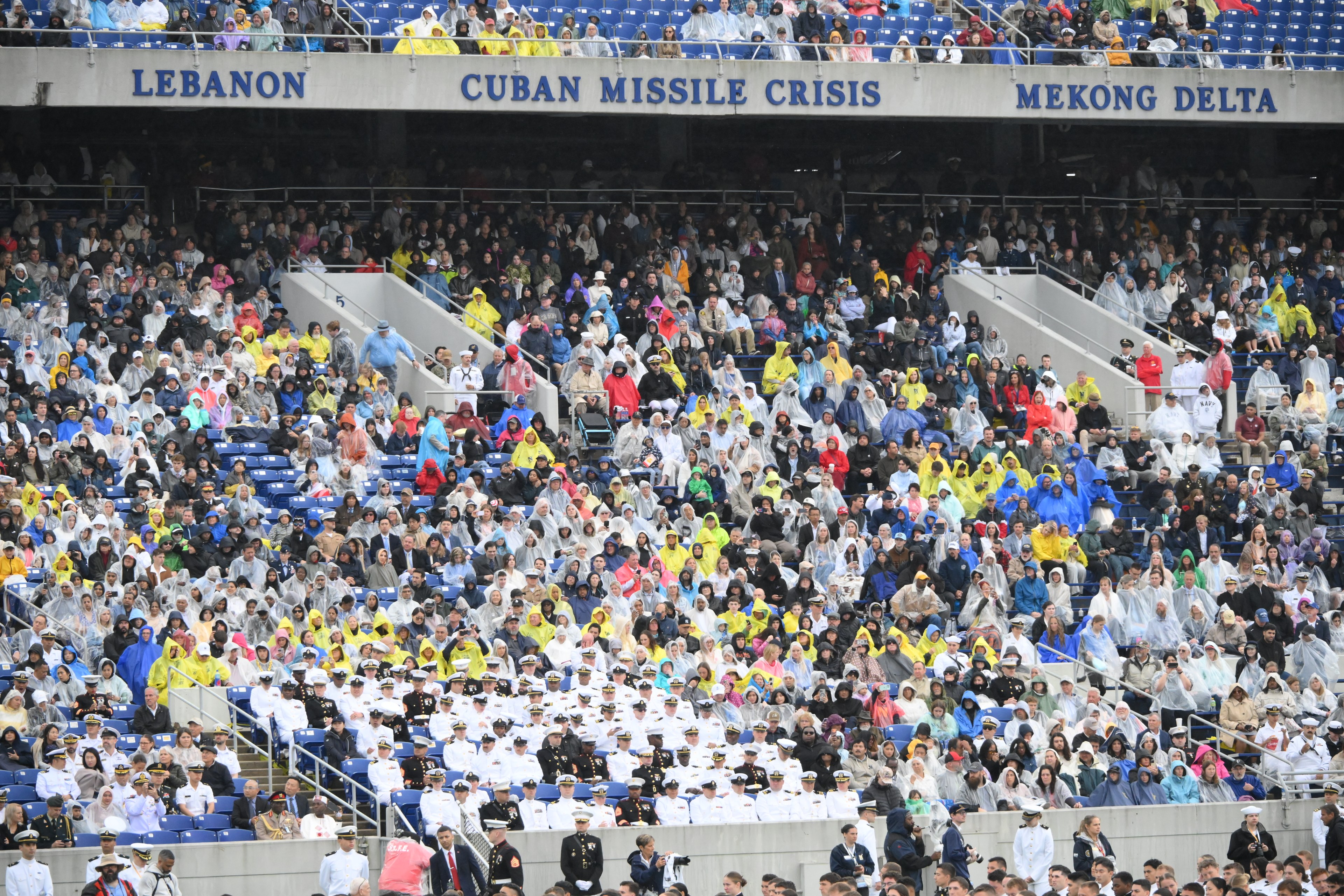 Wide view of a US Naval Academy ceremony audience